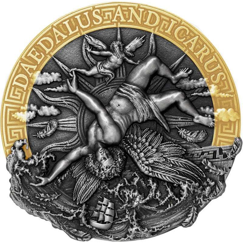NIUE 2021 DAEDALUS AND ICARUS 2 OZ PURE SILVER COIN GOLD AND SILVER BULLION