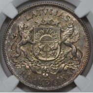 LATVIA SILVER 2 LATI COIN 1926 NGC MS64