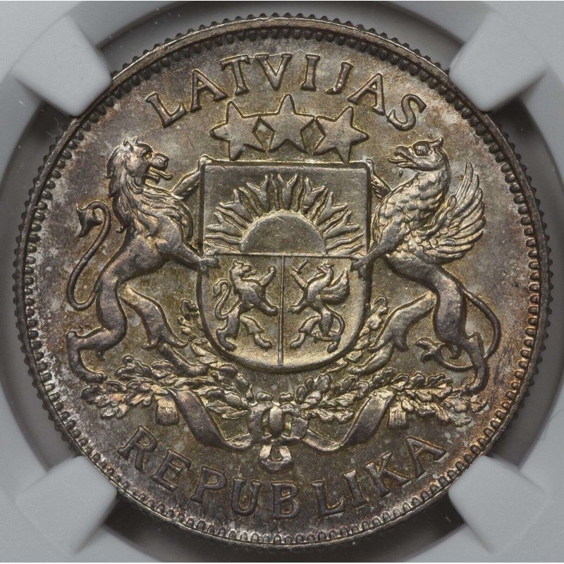LATVIA SILVER 2 LATI COIN 1926 NGC MS64 WORLD COINS