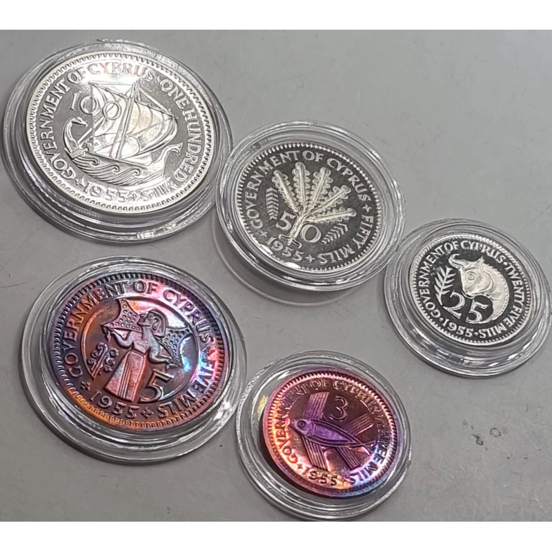 CYPRUS 1955 PROOF SET LAST COINS BRITISH ADMINISTRATION RARE WORLD COINS