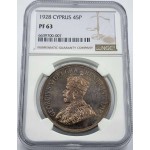 CYPRUS 45 PIASTRES 1928 SILVER PROOF COIN NGC PF63 RARE WORLD COINS