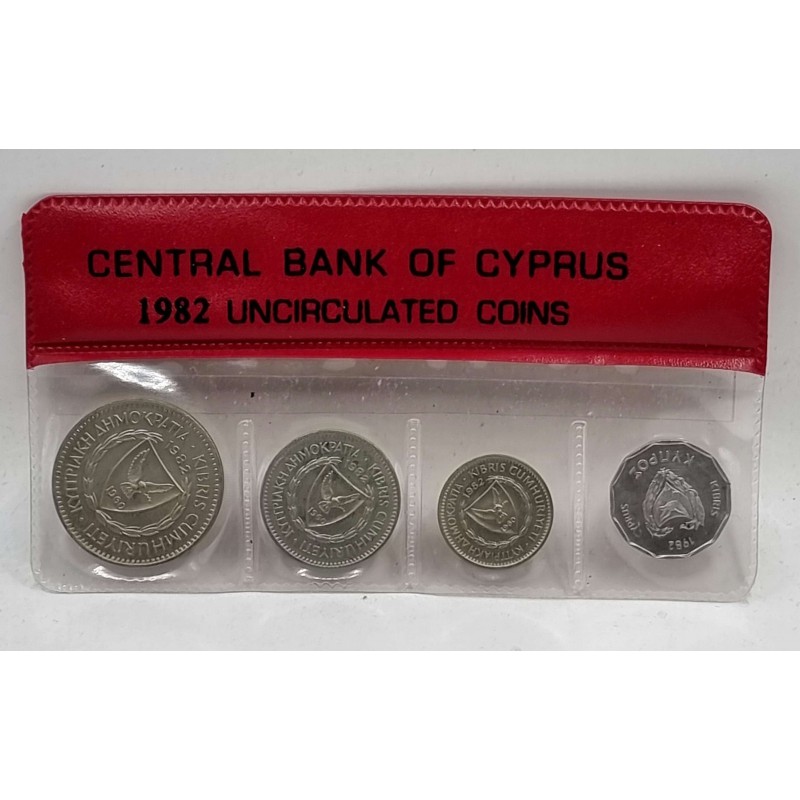CYPRUS 1982 COMPLETE YEAR SET MILS COINS IN WALLET CASE WORLD COINS