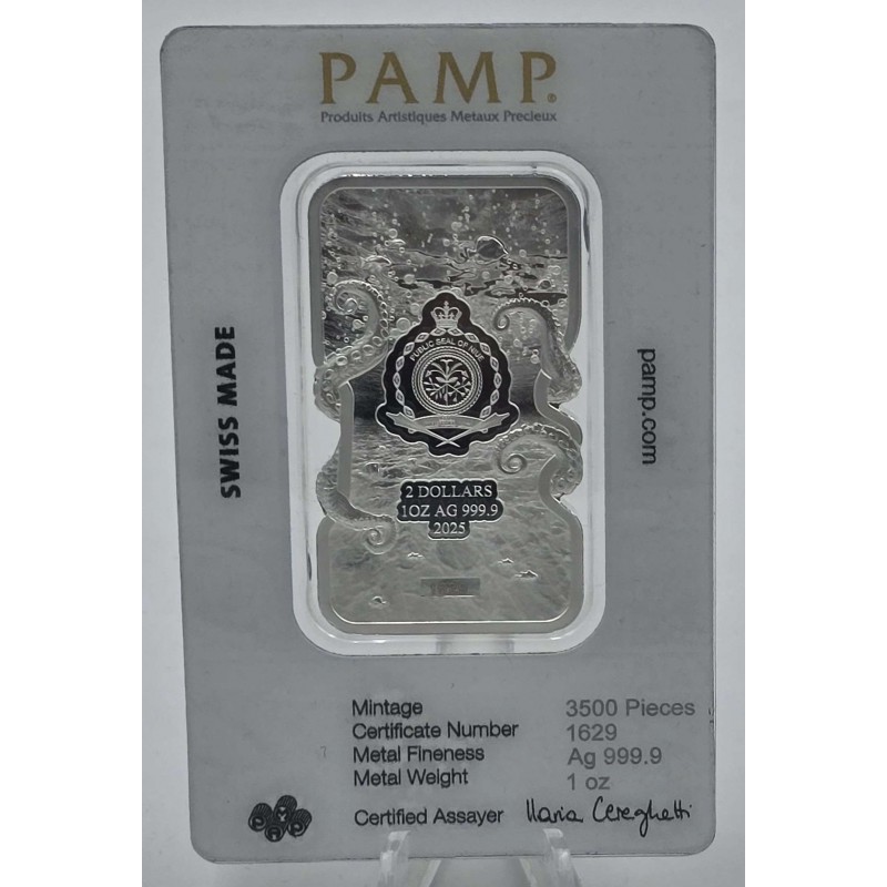 Niue 2025 1oz Giant Pacific Octopus .9999 Silver Bar PAMP GOLD AND SILVER BULLION