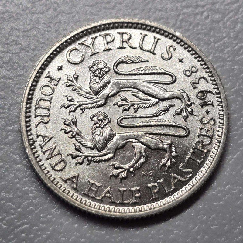 CYPRUS 4.5 SILVER PIASTRE COIN 1938 AU-UNC WORLD COINS