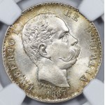 ITALY SILVER LIRA UBERTO I 1887 M NGC MS66+ WORLD COINS