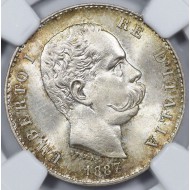 ITALY SILVER LIRA UBERTO I 1887 M NGC MS66+