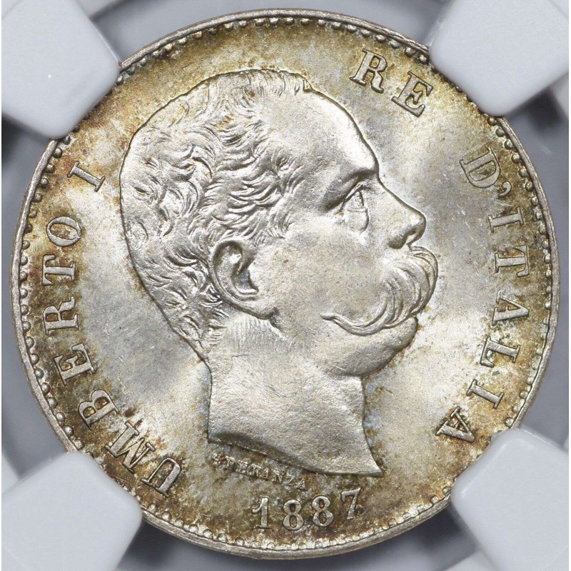ITALY SILVER LIRA UBERTO I 1887 M NGC MS66+ WORLD COINS