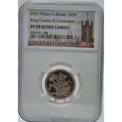 UK 2023 Piedfort Coronation Gold Sovereign NGC PF70 UC
