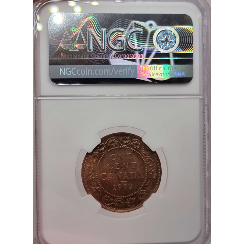 Canada 1 Cent 1913 UNC KGV coin NGC MS 62 BN WORLD COINS