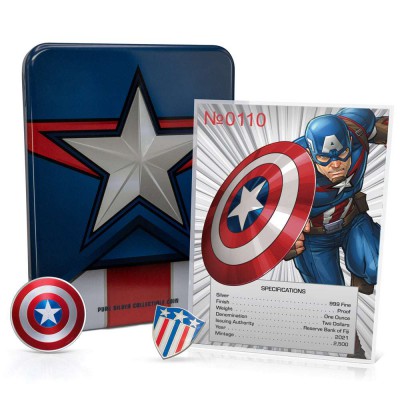 FIJI 2021 CAPTAIN AMERICA SHIELD MARVEL 1 OZ SILVER COIN