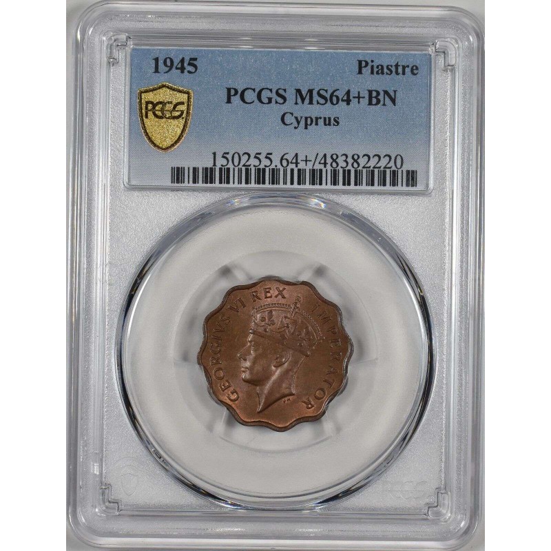 CYPRUS 1 PIASTRE COIN 1945 PCGS MS64+BN WORLD COINS