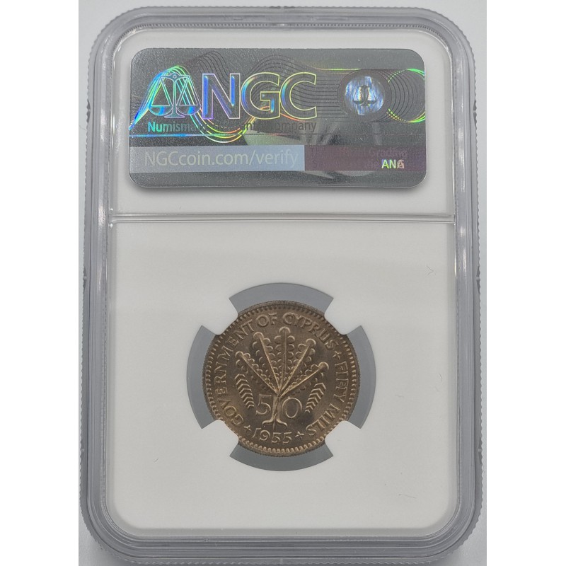 CYPRUS 50 MILS COIN 1955 UNC NGC MS66 WORLD COINS