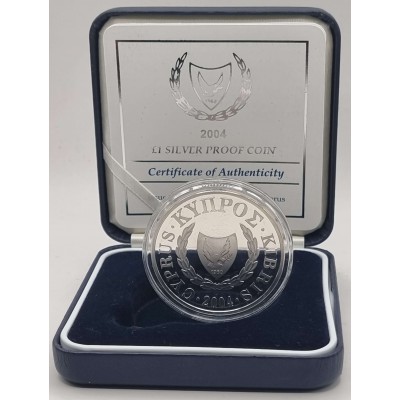 CYPRUS 2004 SILVER PROOF 1 POUND TRITONAS ACCESSION OF CYPRUS TO THE EU BOX + COA