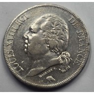 France Louis XVIII Silver 5 Francs coin 1822 W RARE