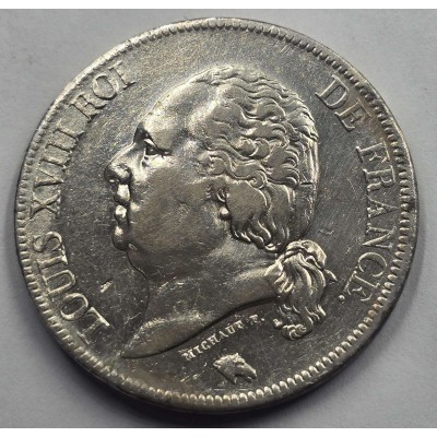 France Louis XVIII Silver 5 Francs coin 1822 W RARE