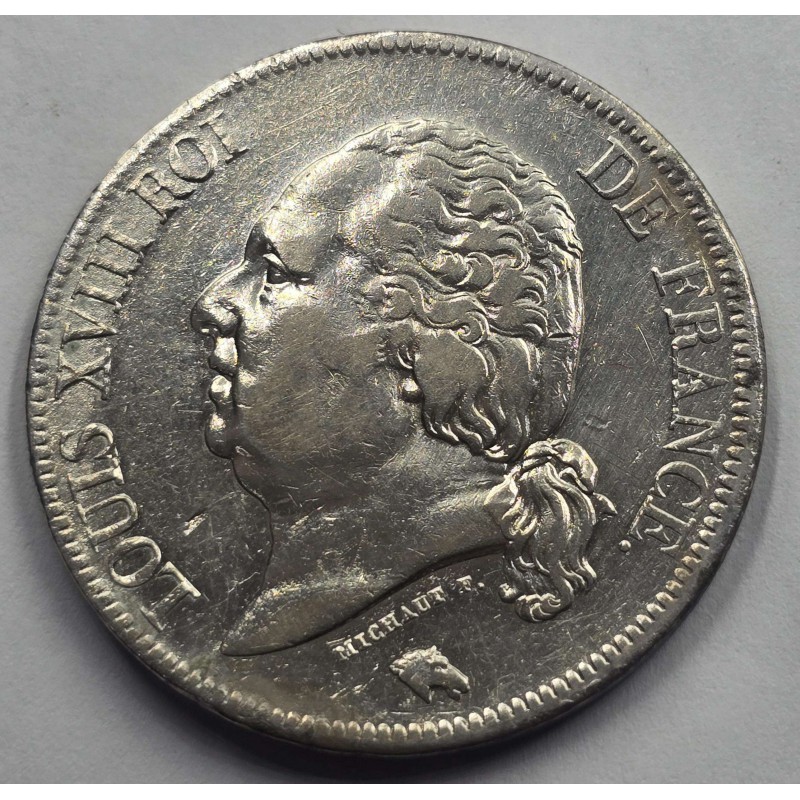 France Louis XVIII Silver 5 Francs coin 1822 W RARE WORLD COINS