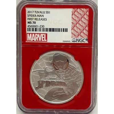 TUVALU 2017 SILVER 1 OZ MARVEL SPIDERMAN NGC MS70