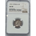 CYPRUS 4.5 SILVER PIASTRE COIN 1901 QUEEN VICTORIA NGC AU58 WORLD COINS