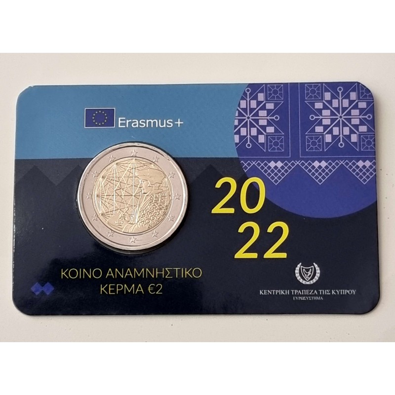 CYPRUS 2022 2 EURO UNC BU IN COIN CARD ERASMUS WORLD COINS