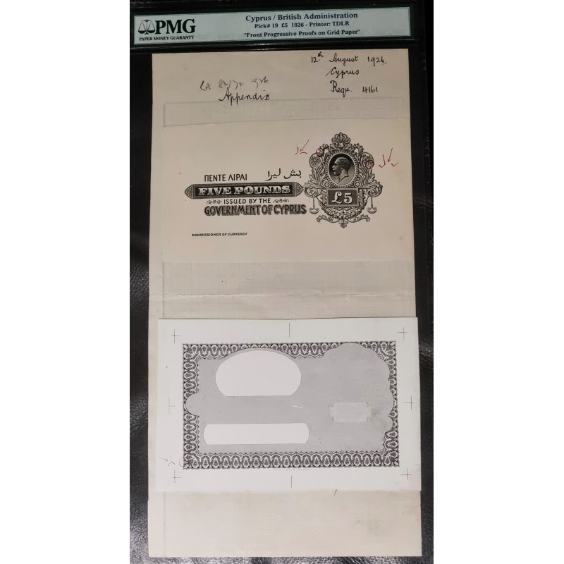Cyprus 5 Pounds 1926 P9 Progressive Proof banknote PMG WORLD BANKNOTES