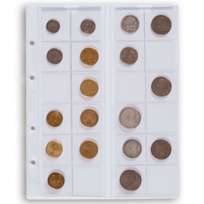 Optima 5 coin sheets, for 24 coins up to 34 mm Ø, clear