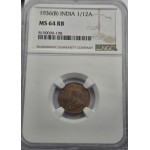 BRITISH INDIA 1/12 ANNA COIN 1936 B KGV NGC MS64RB WORLD COINS