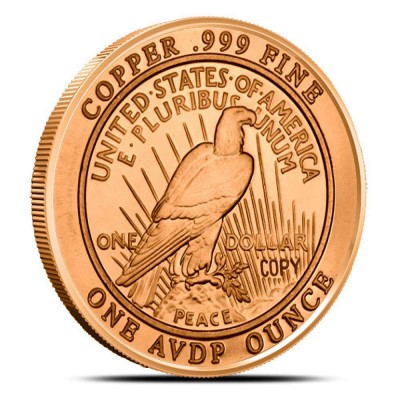 1 oz 999 Peace Dollar 1921 Fine Copper Round coin