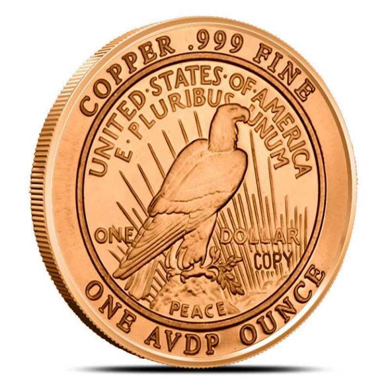 1 oz 999 Peace Dollar 1921 Fine Copper Round coin GOLD AND SILVER BULLION