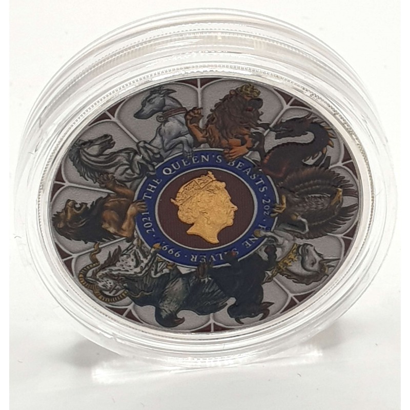 UK Queen's Beasts 2021 £5 GBP The Completer Color - colorized Coin SILVER BULLION BU COIN 2 OZ .999 GOLD AND SILVER BULLION