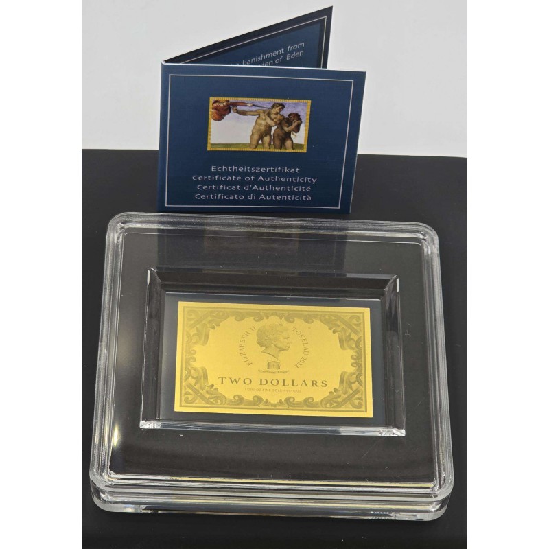 Michelangelo banishment from the Garden of Eden 1/200 Oz Gold .999 coin Tokelau 2 dollars GOLD AND SILVER BULLION