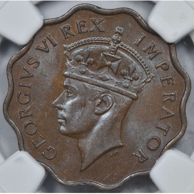 CYPRUS 1 PIASTRE 1944 COIN OF KGVI NGC MS63BN