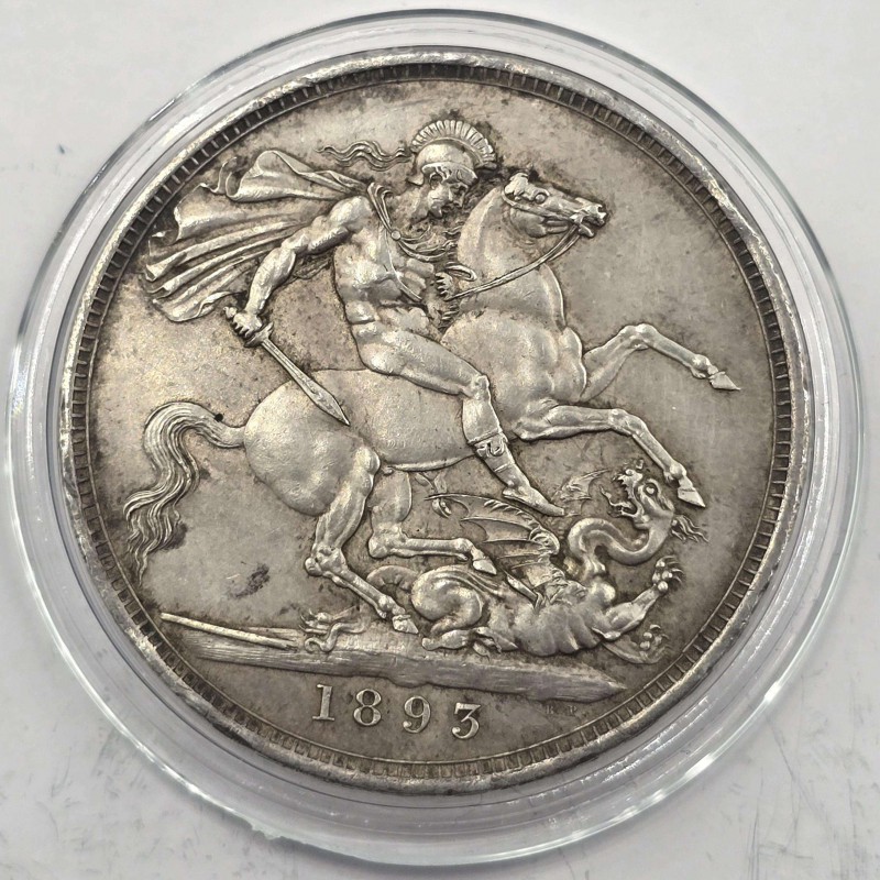 GREAT BRITAIN 1893 CROWN SILVER COIN QUEEN VICTORIA LVI AU WORLD COINS