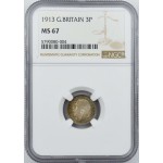 UK GREAT BRITAIN SILVER 3 PENCE 1913 NGC MS 67 POP 1 WORLD COINS