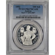 AUSTRIA 1992 SILVER PROOF 100 SCHILLING COIN PCGS PF67 DCA