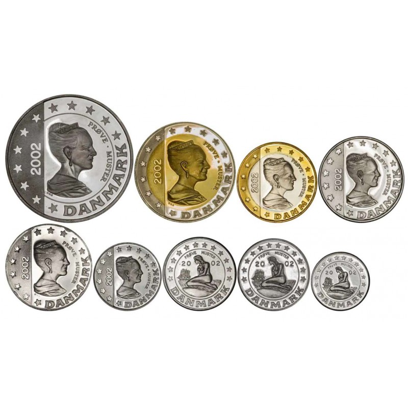 Denmark 2002 Silver Proof Euro Trial Coin Set WORLD COINS