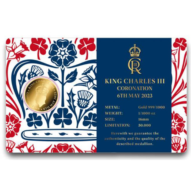 KING CHARLES CORONATION  1/1000 Oz .999 Gold in Coin card 2024 GOLD AND SILVER BULLION