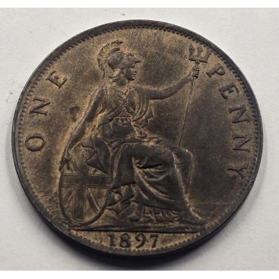 GREAT BRITAIN UK 1897 UNC PENNY COIN QUEEN VICTORIA