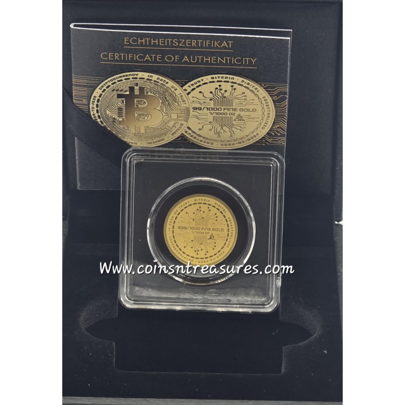 Bitcoin 1/1000 Oz Gold Coin in box + coa GOLD AND SILVER BULLION