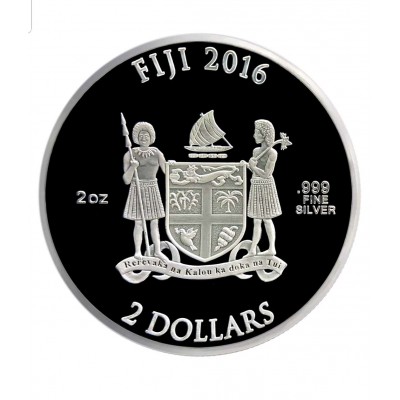 2016 $2 CAPTAIN AMERICA SHIELD, 75TH ANNIVERSARY SILVER 2 OZ FIJI