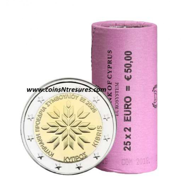 Cyprus 2026 Presidency of Council of Europe 2 euro Roll of 25 WORLD COINS