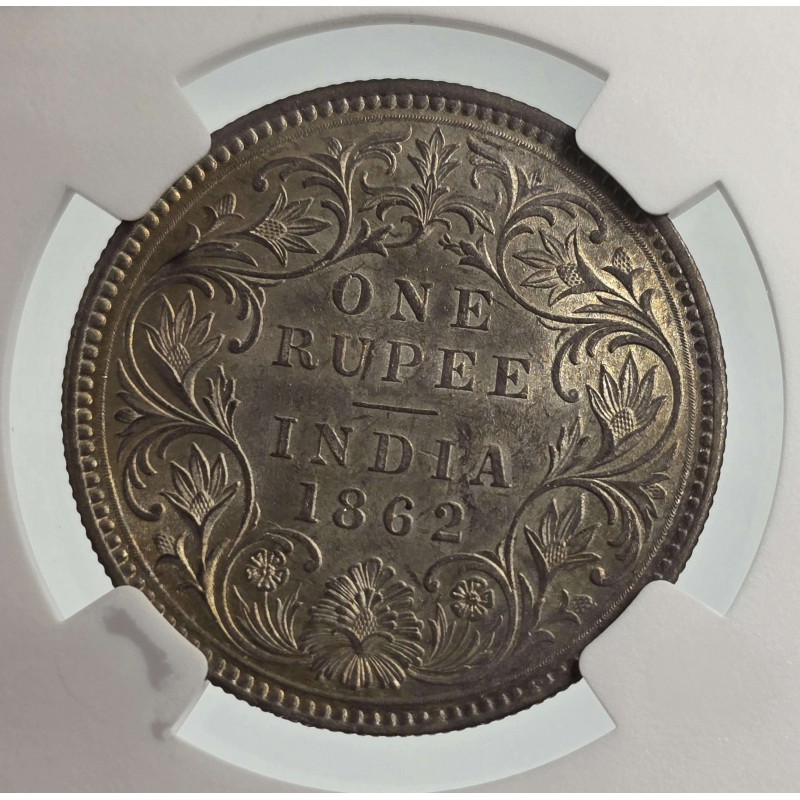 British India Silver 1 rupee 1862 Victoria Gothic style NGC MS62 WORLD COINS