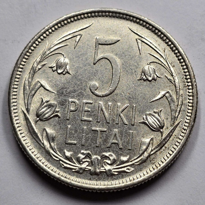 LITHUANIA 1925 SILVER COIN 5 Penki Litai unc WORLD COINS