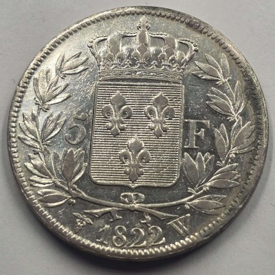 France Louis XVIII Silver 5 Francs coin 1822 W RARE