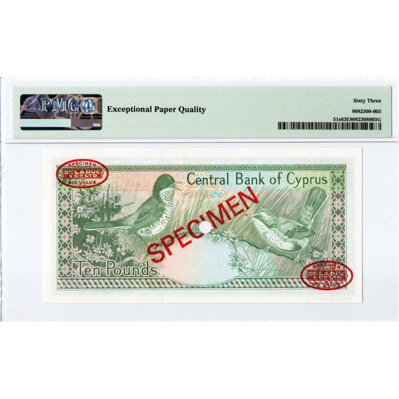 CYPRUS 10 POUNDS 1987-1988 SPECIMEN TDLR UNC PMG 63 EPQ p51S WORLD BANKNOTES