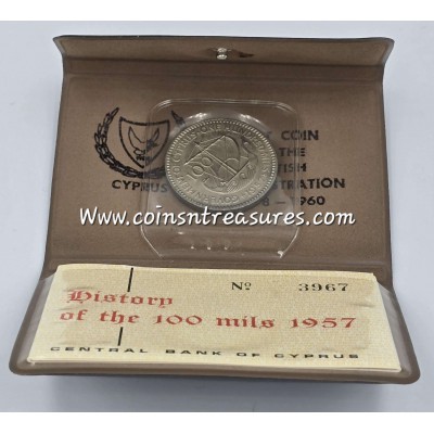 CYPRUS 1957 100 MILS COIN IN ORIGINAL WALLET