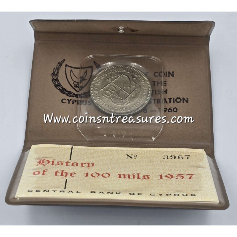 CYPRUS 1957 100 MILS COIN IN ORIGINAL WALLET WORLD COINS