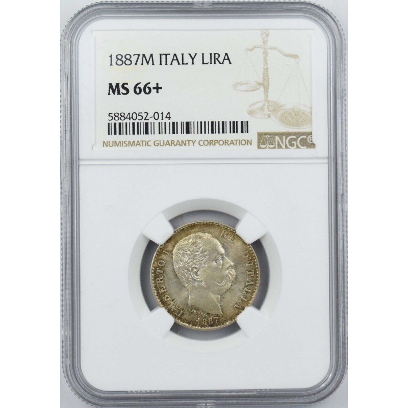 ITALY SILVER LIRA UBERTO I 1887 M NGC MS66+ WORLD COINS