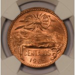 MEXICO 20 CENTAVOS COIN 1965 NGC MS66 RD WORLD COINS