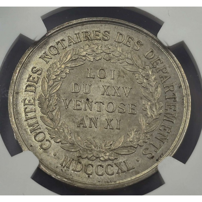 France Napoleon I Silver Medal 1840 Barre Notaries NGC MS62 WORLD COINS