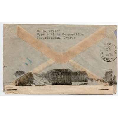 CYPRUS POSTAL HISTORY - KGVI 1941 CENSORED PASSED CENSOR 23 COVER AIRMAIL
